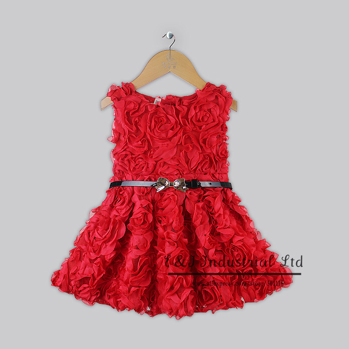 New-Christmas-Kids-Dresses-Baby-Red-Rose-Dress-With-Belt-Girls-New ...