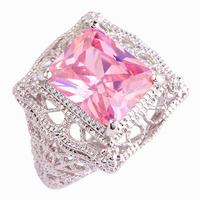 Wholesale Noble Emerald Cut Pink Sapphire 925 Silver Ring Size 6 7 8 9 10 11 Facile Design Noble European Jewelry Free Shipping