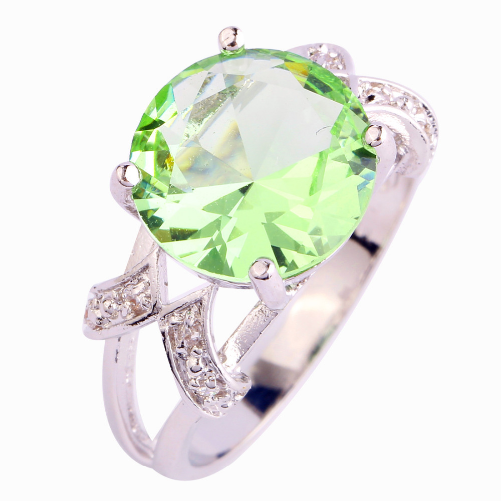 Free Shipping Cocktail Jewelry Rings Green Amethyst White Topaz 925 Silver Ring Size 6 7 8