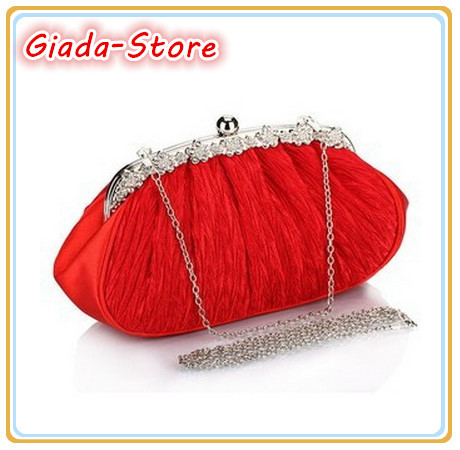 New Women s Handbags Fashion Diamond Silk Fold Clutch Wedding Party Bridal Evening Bag Chain Shoulder