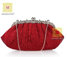 New Women s Handbags Fashion Diamond Silk Fold Clutch Wedding Party Bridal Evening Bag Chain Shoulder