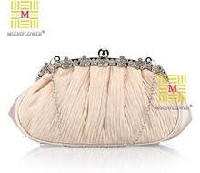 New Women s Handbags Fashion Diamond Silk Fold Clutch Wedding Party Bridal Evening Bag Chain Shoulder