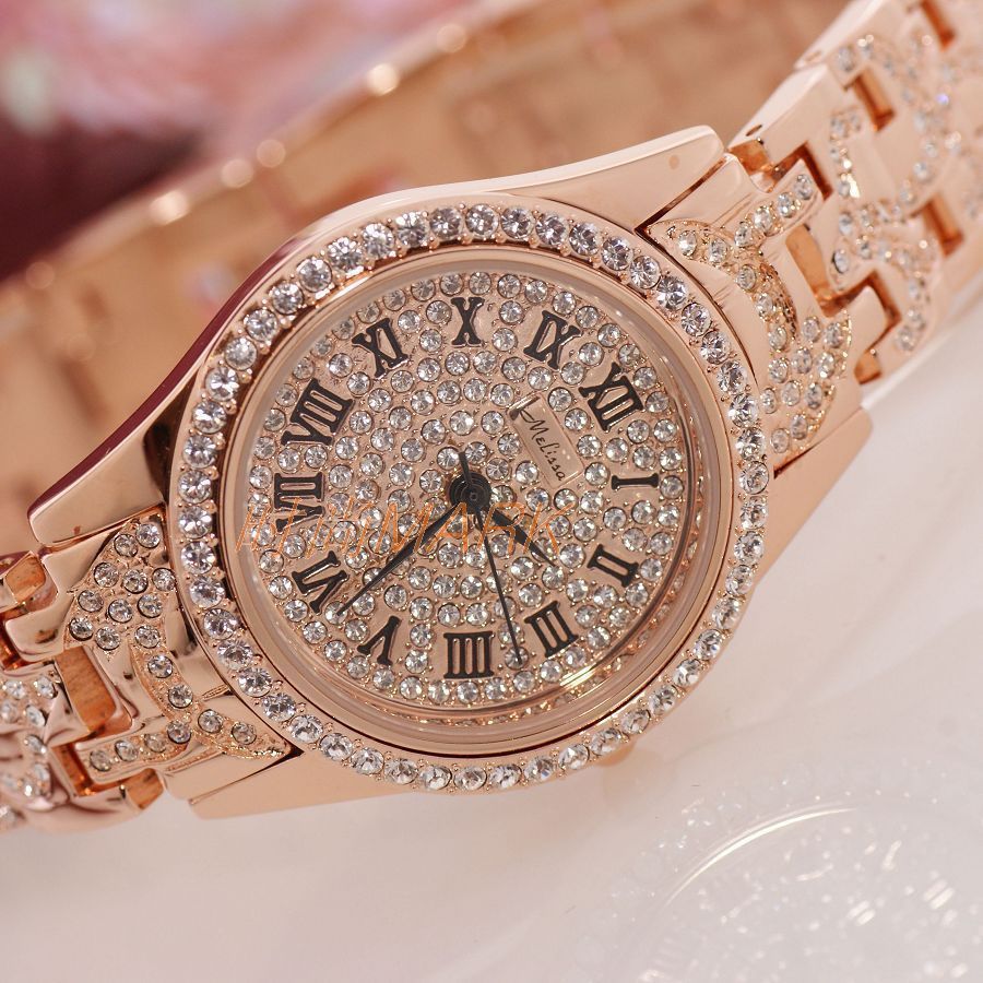 Melissa Lady Watch Quartz Hours Best Fashion Dress Bracelet Rome Stainless Steel Clock Luxury Crystal Rhinestones