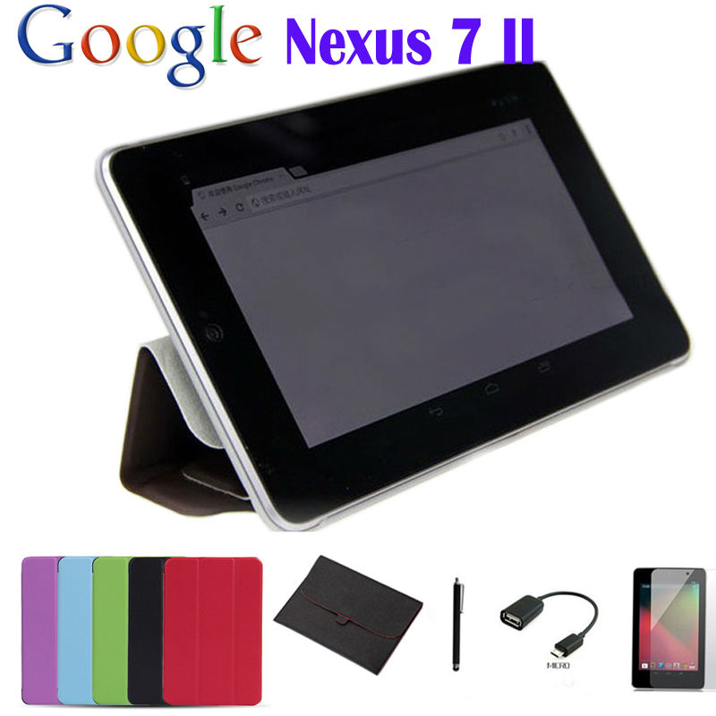 5in1 Set For Google Nexus 7 II Rotating Stand Leather Case OTG Cable Screen Protector Pen