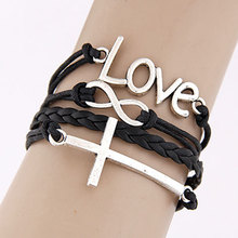 Men Jewelry Handmade PU Leather Bracelet Rope Vintage Infinity Love Rudder Anchor Charm bracelets bangles For