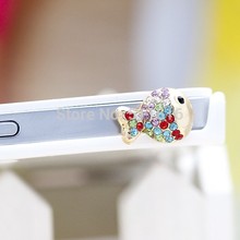 Free Shipping Anti Dust Plugs For Cell Phones For iPhone For All Universal 3.5mm Cellphone Cute Crystal Fish 3 Pieces/Lot