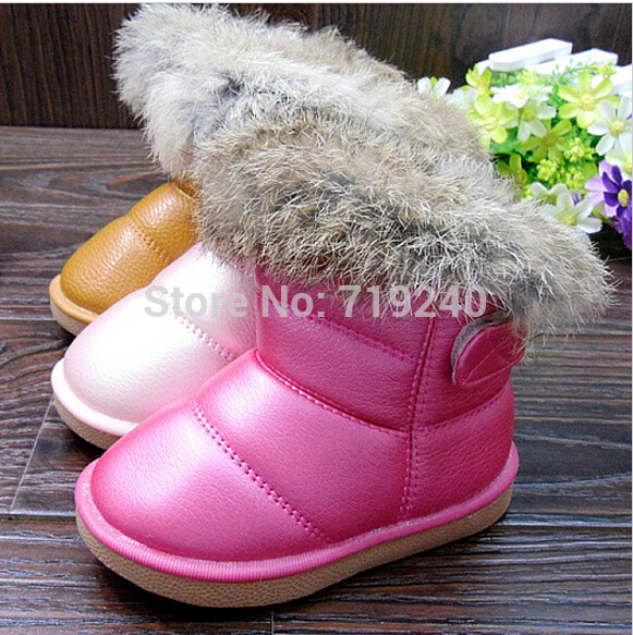 2015 NEW free shipping Real Rubbit fur children s snow boots EU21 30 kids girls warm