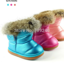 2015 NEW free shipping Real Rubbit fur children s snow boots EU21 30 kids girls warm