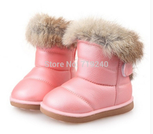 2015 NEW free shipping Real Rubbit fur children s snow boots EU21 30 kids girls warm