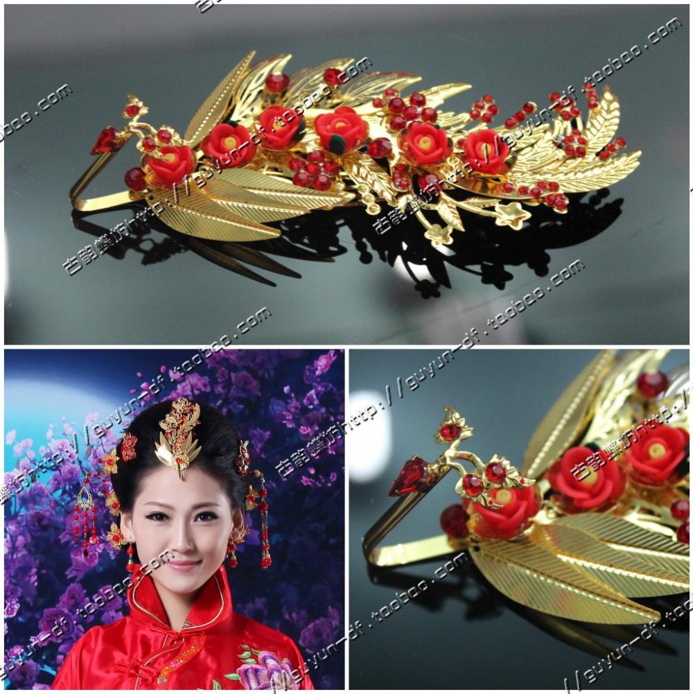 Chinese style wedding feng chai chinese style costume classical red hair stick hair accessory cheongsam formal