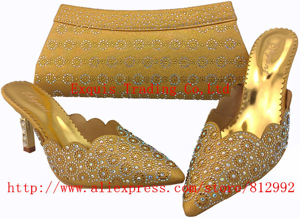 Closed toe heels Italian fashion womens fine shining diamond platform shoes and bag set 1308 14