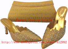 Closed toe heels Italian fashion womens fine shining diamond platform shoes and bag set 1308 14