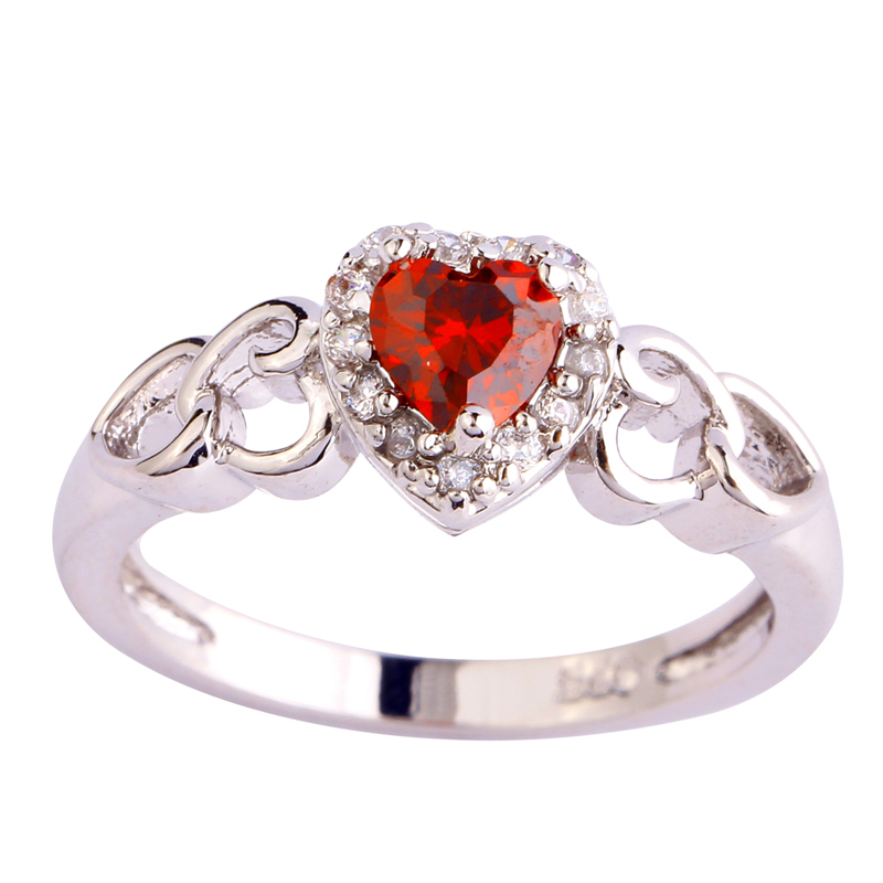 Wholesale Cocktail Heart Cut Ruby Spinel White Sapphire 925 Silver Ring Women Jewelry Size 6 7