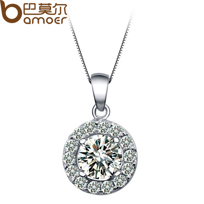 2015 New Arrival Platinum Plated Pendant Silver Necklace with AAA Zircon Crystal Imitation Diamond Jewelry YIN003