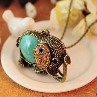  1 pcs free shipping Fashion jewelry accessories bohemia long design vintage gem rhinestone elephant necklace