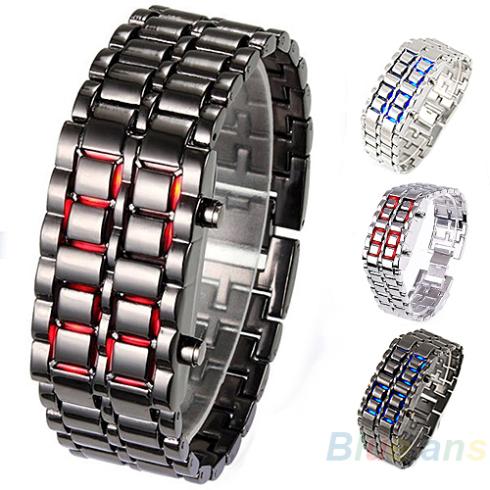 2013 New Fashion Men Women Lava Iron Samurai Metal LED Faceless Bracelet Watch Wristwatch Full Stainless