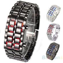 2013 New Fashion Men Women Lava Iron Samurai Metal LED Faceless Bracelet Watch Wristwatch Full Stainless Steel
