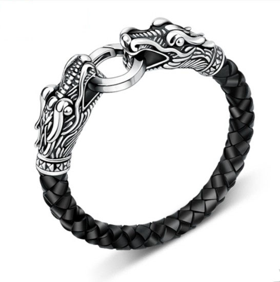 leather Tibetan silver men bracelet titanium fashion male vintage accessories parataxis dragon bracelet men jewelry TH