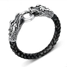 leather Tibetan silver men bracelet titanium fashion male vintage accessories parataxis dragon bracelet  men jewelry TH-140