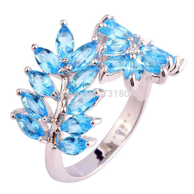 2015 New Splendide Blue Topaz Silver Ring Size 7 8 9 10 Marquise Cut Stone Jewelry
