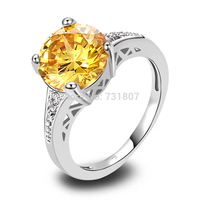 Wholesale Luxury 10 * 10mm Round Cut Citrine White Topaz 925 Silver Ring Size 6 7 8 9 10 11 12 Yellow Stone Fashion Ring