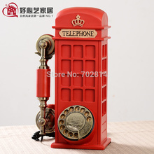 2013 new novelty resin craft handicraft  design telephone booth style phone desk telephone