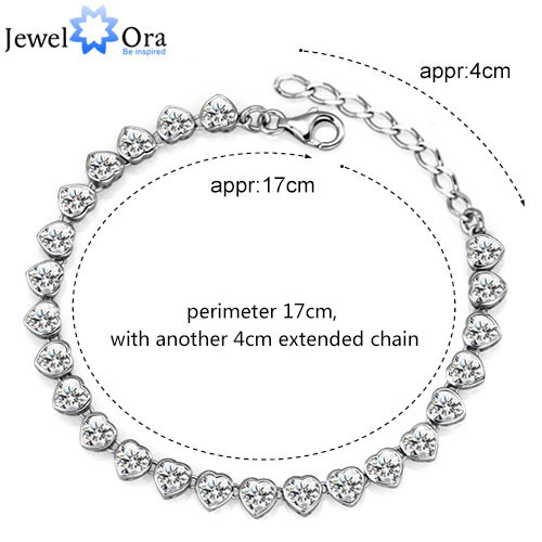 Genuine 925 Sterling Silver Bracelet Women s Heart jewelry Crystal Love Bracelet JewelOra BA100985 
