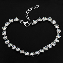 Genuine 925 Sterling Silver Bracelet Women s Heart jewelry Crystal Love Bracelet JewelOra BA100985 