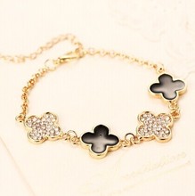 2014 New Fashion Women Jewelry Four Leaf Clover Gold Plated Bracelet Charm Bracelet S003