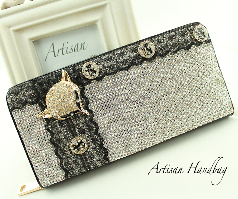 2013 fashion vintage lace handmade diamond fox long design wallet women s zipper day clutch ladies