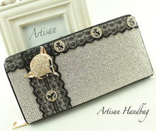 2013 fashion vintage lace handmade diamond fox long design wallet women’s zipper day clutch