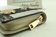 2013 fashion vintage lace handmade diamond fox long design wallet women s zipper day clutch ladies
