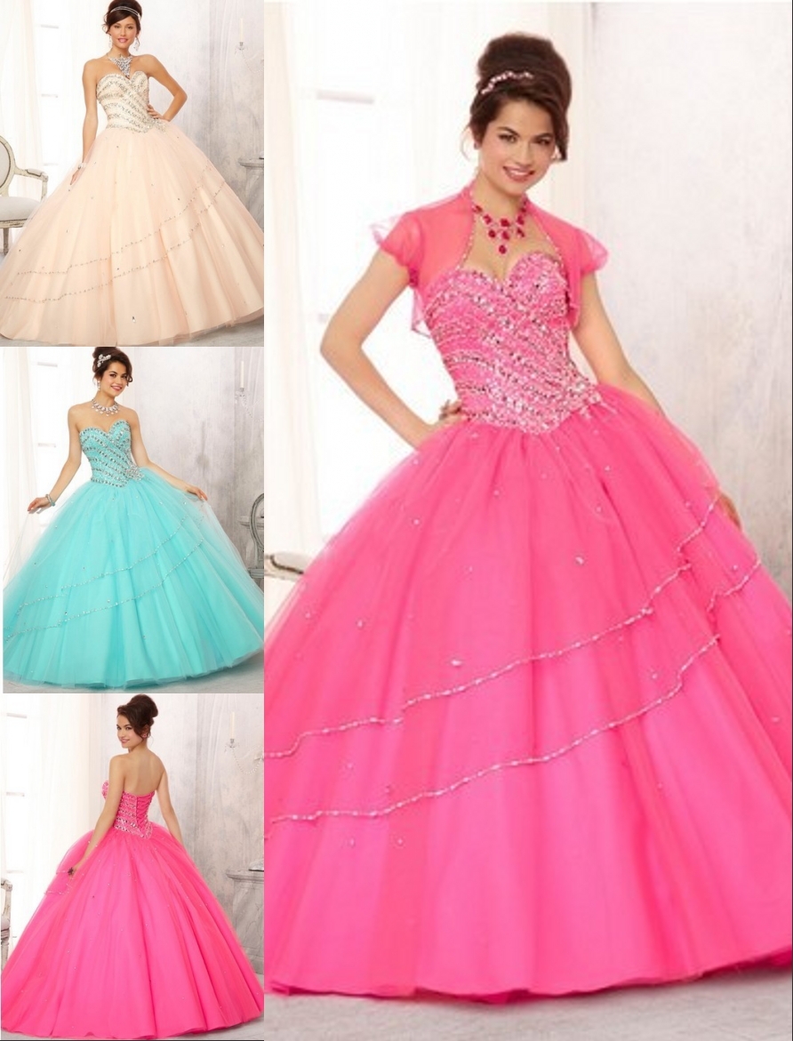 Quinceanera Dresses 2014 New 3 Colour Beading Sweetheart Ball Gown Floor Length Organza Free Jacket Custom