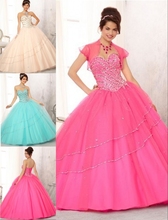 2014 New 3 Colour Beading Sweetheart Ball Gown Floor Length Organza Quinceanera Dresses Free Jacket Custom Size
