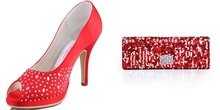 EP11021 Blue Peep Toe Satin Rhinestone Platform Bridal Shoes With Sequin Party Handbag