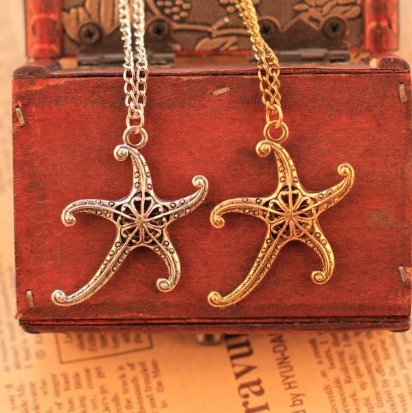 2014 New Brand Designer Vintage Lovely Starfish Pendant Chain Necklace Unisex Fashion Jewelry For Women K43