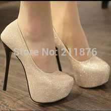 Hot selling 2014 Spring Round Toe Glitter Bling Bridal Wedding Shoes Woman Evening High Heels Women