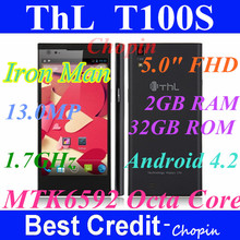 Original Black THL T100s Iron Man Android 4.2 MTK6592 phone 1.7GHz Octa Core 2gb ram 32gb rom 5″ gorilla glass FHD 13MP OGS NFC