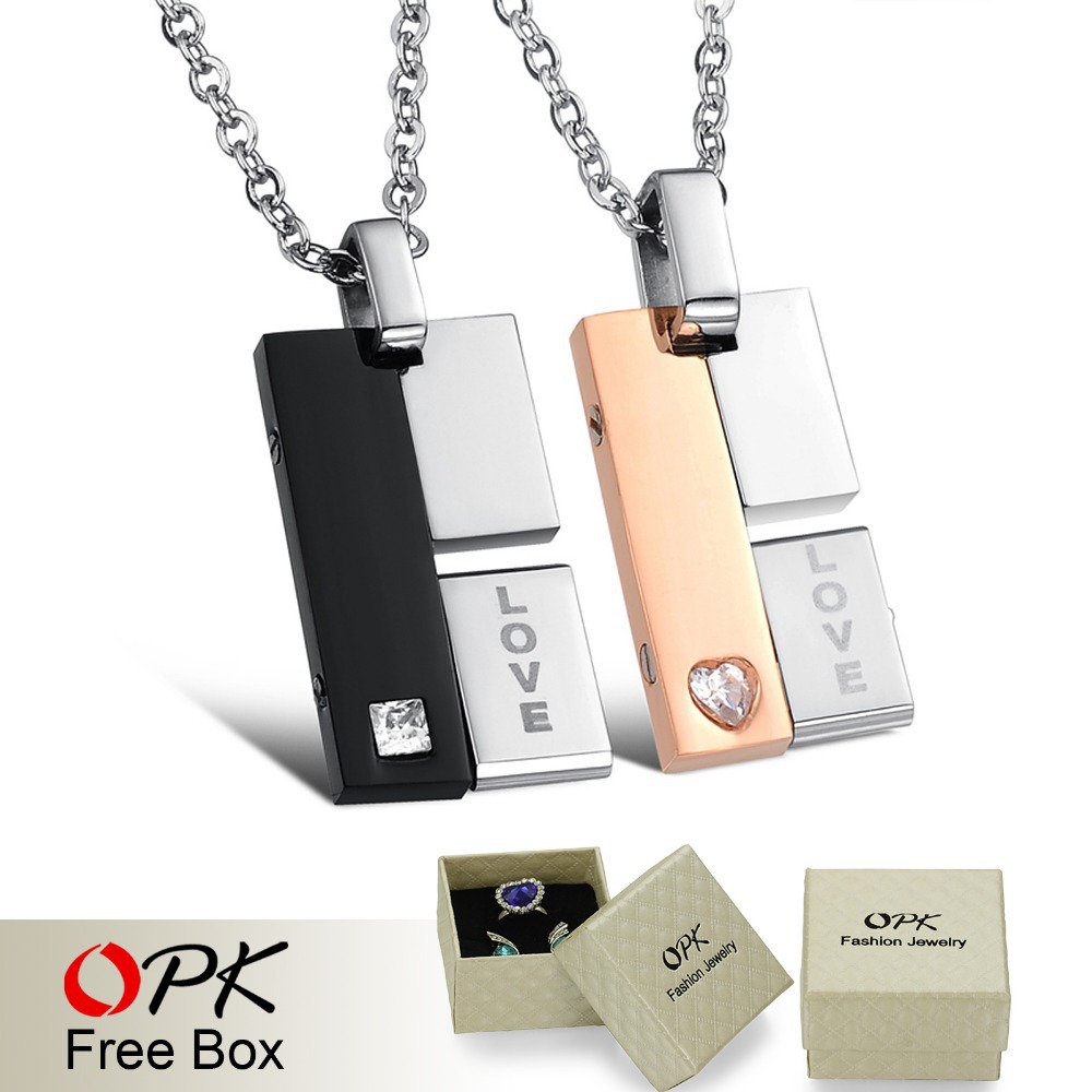 OPK JEWELRY Brand NEW Fashion 316L stainless steel Square Pendant Necklace Women Men s Love Gift