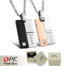 OPK JEWELRY Brand NEW Fashion 316L stainless steel Square Pendant Necklace Women/ Men’s Love Gift  605