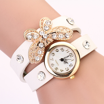 2015 новый женский винтаж кожаный ремешок часы, комплект шнека бабочка заклепки браслет женщины одеваются часы, женщины наручные часы PL128