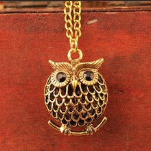 2014 new hot fashion retro black gemstone eyes owl necklace jewelry high quality hollow metal accessories