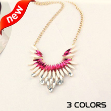 New hot fashion romantic colorful Rhinestone gemstone  feather Bosnia necklaces choker jewelry statement necklace 2014 Hot Women