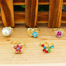 Wholesale Lot 30pcs Antique Gold Plated Assorted Cute Flower Animal Girl s Party Adjustable Crystal Ring