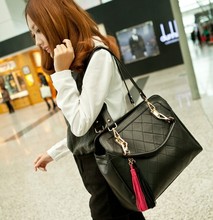 2015 Fashion high quality women handbag European vintage Casual women messenger bags Tassel plaid Pu women
