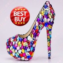 Free shipping Top quality wedding shoes crystal shoes women high heels Candy colors rhinestone high heel shoes platform pumps