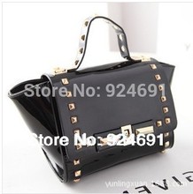 2014 Women s bag New Fashion Patent Leather Handbags Rivets Famous Brand Shoulder Bags Women Messenger
