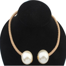 2014 Hot New Fashion Jewelry Punk Chokers Double Pearl 18k Gold Silver Plated Chains Crystal Statement