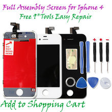 Free Shipping  For iPhone 4 4G LCD  Touch Screen Digitizer + Bezel Frame + Tools Replacement Part Assembly