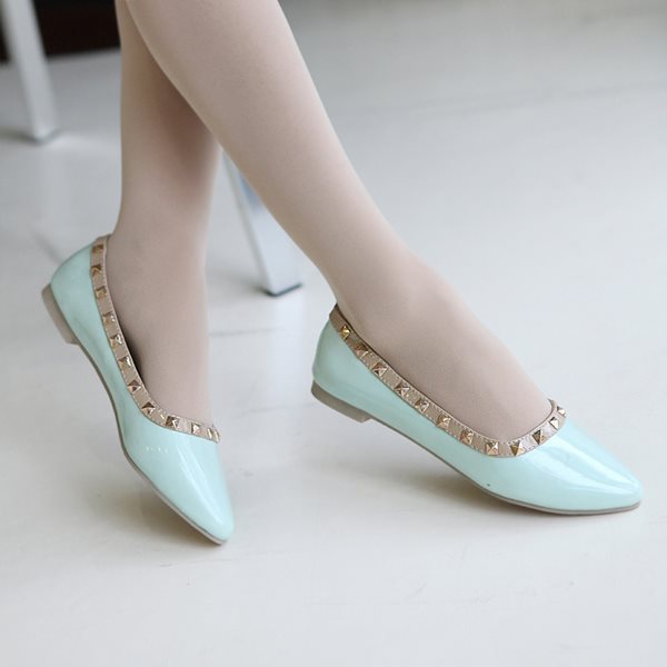Bigger size 34 43 New 2014 summer Stylish simplicity women rivets shoes patent leather 5 colors